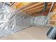 Unfinished basement with exposed beams, insulated walls, and carpeted floor at 211 Kurtner Ct, Morrisville, NC 27560