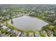 Breathtaking aerial of community featuring mature trees and a scenic pond nearby at 3 Haycox Ct, Durham, NC 27713