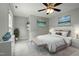 Modern bedroom with neutral tones, recessed lighting, a plush bench, and elegant artwork at 3 Haycox Ct, Durham, NC 27713