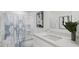 Clean bathroom with a shower-tub combo, a white vanity, modern fixtures, and a decorative shower curtain at 3020 White Rail Dr, Fuquay Varina, NC 27526