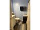 Compact bathroom featuring blue walls, a white vanity, and neutral-toned bath mats at 303 Smith Level Rd # E32, Chapel Hill, NC 27516