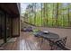 A cozy outdoor deck features outdoor seating, a table, and sliding glass doors to the interior at 33 Stoneridge Cir, Durham, NC 27705