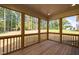 Relaxing screened porch with wood flooring and a view of the backyard and forest at 4897 Grosbeak Ct, Mebane, NC 27302