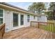 Wood deck with a sliding glass door and white siding on the house at 545 Irvan St, Clayton, NC 27520