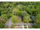 Aerial view of a home surrounded by a canopy of trees in a quiet neighborhood at 5816 Old Forge Cir, Raleigh, NC 27609