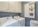 Functional laundry room with washer, dryer, utility sink, and storage cabinets at 108 Sierra Dr, Chapel Hill, NC 27514