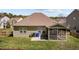 Picture of the home's rear elevation features a screened porch, patio, and well-maintained lawn at 112 Pink Dogwood Ln, Mebane, NC 27302