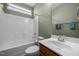 Bathroom with white vanity, shower and tub combination at 112 Pink Dogwood Ln, Mebane, NC 27302