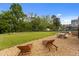 Expansive backyard with mature trees, a greenhouse, a picnic table and lounge chairs for outdoor relaxation at 116 W Front St, Oxford, NC 27565