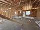 Interior view showcases the framing of a house, highlighting the structure and window placement during construction at 125 Tee Dr, Selma, NC 27576