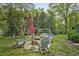 Stone fire pit with seating, ideal for gatherings and relaxing evenings outdoors at 13816 N Meadows Ct, Wake Forest, NC 27587