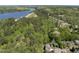 Beautiful aerial shot showcasing the property's proximity to a lake, wooded area, and surrounding community at 1401 Freshwater Ct, Wake Forest, NC 27587