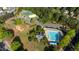 An aerial view showcasing the community pool, tennis courts, playground, and surrounding neighborhood, highlighting its Gathering-friendly appeal at 1526 Town Home Dr, Apex, NC 27502