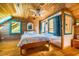 Charming bedroom featuring wood paneling, ceiling fan, and bright windows allowing natural light at 2281 Lamont Norwood, Pittsboro, NC 27312