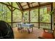 Inviting screened porch with dining table, grill, and comfortable seating surrounded by lush greenery at 2281 Lamont Norwood, Pittsboro, NC 27312