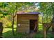 Wooden shed surrounded by lush greenery and mature trees at 2281 Lamont Norwood, Pittsboro, NC 27312