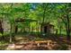 Serene backyard setting with a charming gazebo and a rustic wooden shed amidst lush greenery at 2281 Lamont Norwood, Pittsboro, NC 27312