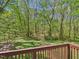 View from the wooden deck overlooking the peaceful, wooded backyard of this property at 2419 George Anderson Dr, Hillsborough, NC 27278