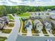 Aerial view of a neighborhood with well-manicured lawns and tree-lined streets on a cloudy day at 2901 Murray Ridge Trl, Apex, NC 27502