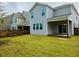 View of the home's backyard with lush green grass, covered patio and a swing set at 2901 Murray Ridge Trl, Apex, NC 27502