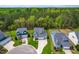 Expansive aerial view showcasing the home's setting within a lush, green, tree-lined neighborhood at 408 Price Lake Way, Fuquay Varina, NC 27526