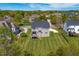 Aerial shot of a well-manicured backyard and house in a residential neighborhood at 4424 Bonnie Loch Dr, Burlington, NC 27215