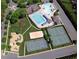 Full aerial view of community amenities including pools, clubhouse, playground, and tennis and volleyball courts at 4424 Bonnie Loch Dr, Burlington, NC 27215