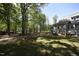 Expansive backyard with mature trees and lush lawn, perfect for outdoor activities and relaxation at 5200 Lorbacher Rd, Apex, NC 27539