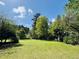 Expansive green lawn with mature trees and landscaping, providing a serene and private outdoor space at 910 Old Orchard Rd, Chapel Hill, NC 27517