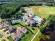 Beautiful aerial view of a pool, clubhouse, tennis courts, and surrounding residential area at 39 Drayton St, Clayton, NC 27527