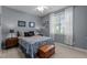 Bedroom with blue walls, paisley bedding, and neutral carpet at 503 Fish Pond Ct, Rolesville, NC 27571