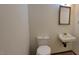 Simple bathroom features a standard toilet and wall-mounted sink with a rectangular mirror at 530 Broad Rd, Roxboro, NC 27573