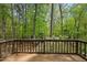 Wooden deck overlooks wooded backyard with mature trees and plants at 5610 Frenchmans Creek Dr, Durham, NC 27713