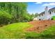 Expansive backyard featuring lush green grass, mature trees, and natural privacy at 5712 Wintergreen Dr, Raleigh, NC 27609