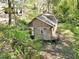 Outbuilding exterior of an outbuilding surrounded by trees and greenery on a large lot at 6709 Johnsdale Rd, Raleigh, NC 27615