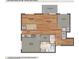 Illustrated floor plan of the unit showing the kitchen, living spaces, bedrooms and storage at 700 Finsbury St # 306, Durham, NC 27703
