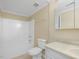 Functional bathroom includes a tub-shower combo, toilet, and vanity with countertop at 9220 Meadow Mist Ct, Raleigh, NC 27617
