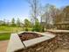 A stylish stone-surround fire pit sits with great golf views at 9220 Meadow Mist Ct, Raleigh, NC 27617