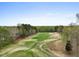 Scenic golf course view with lush green fairways, mature trees, and a winding cart path at 9220 Meadow Mist Ct, Raleigh, NC 27617