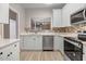 Modern kitchen with white cabinets, stainless steel appliances, and a stylish backsplash at 2120 Castle Pines Dr, Raleigh, NC 27604