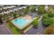 Aerial view of community pool and clubhouse at 2120 Castle Pines Dr, Raleigh, NC 27604