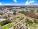 Wide aerial shot of a town with a mix of residential areas and green spaces on a sunny day at 305 E First St, Princeton, NC 27569