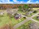 Overhead view of a cozy home nestled on a lush green lawn, surrounded by tall trees at 305 E First St, Princeton, NC 27569
