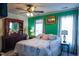 Charming bedroom with bright green walls and a ceiling fan at 3336 Tarleton W, Durham, NC 27713