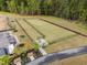 Aerial view of fenced dog park with benches, landscaping, and paved entry at 4524 Flat Bastion Drive Dr, Raleigh, NC 27610
