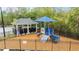 Fenced playground with slides, climbing stairs, and a shade canopy for the equipment at 4803 Stony Falls Way, Knightdale, NC 27545