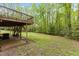 Lush green backyard with wooded area and under-deck patio, ideal for relaxing at 5541 Old Still Rd, Wake Forest, NC 27587