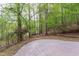 Scenic backyard featuring a brick patio, beautiful trees, and natural landscaping at 635 Kensington Dr, Chapel Hill, NC 27514
