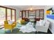 Stylish living room with vaulted ceiling, large windows, built-in shelving, and comfortable seating at 635 Kensington Dr, Chapel Hill, NC 27514