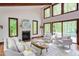 Bright living room with vaulted ceiling, fireplace, large windows, and comfortable seating at 635 Kensington Dr, Chapel Hill, NC 27514